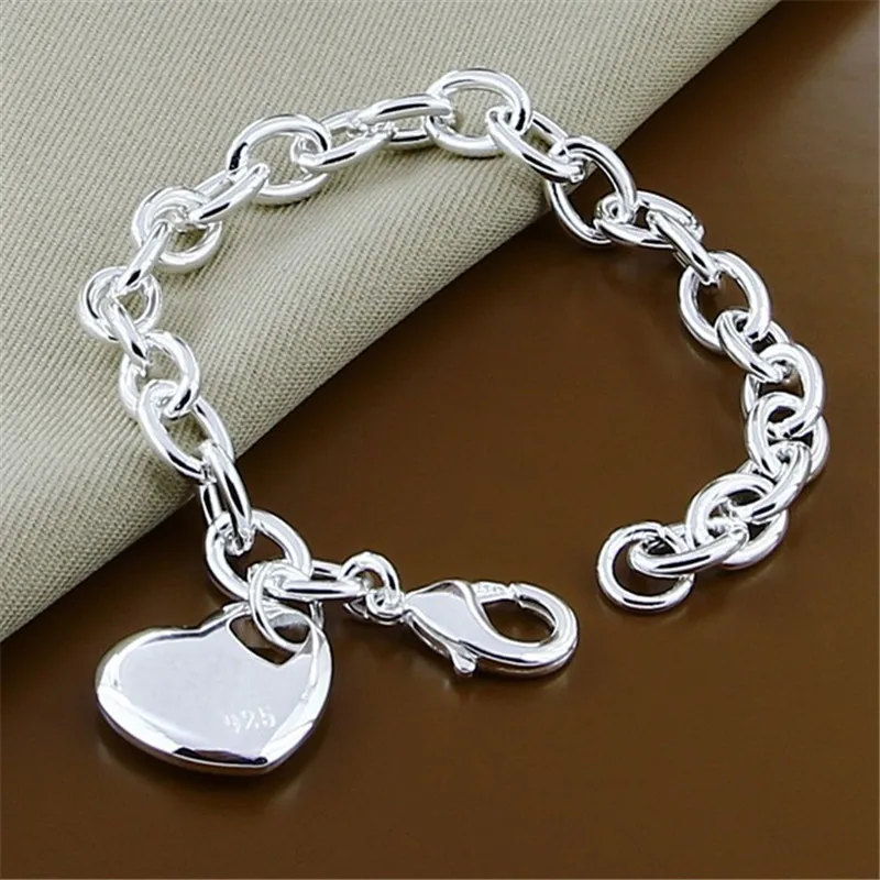 925 Sterling Silver Solid Heart Pendant Bracelet Thick Chain For Woman Wedding Engagement Fashion Charm Party Jewelry
925 Sterling Silver Solid Heart Pendant Bracelet Thick Chain For Woman Wedding Engagement Fashion Charm Party Jewelry