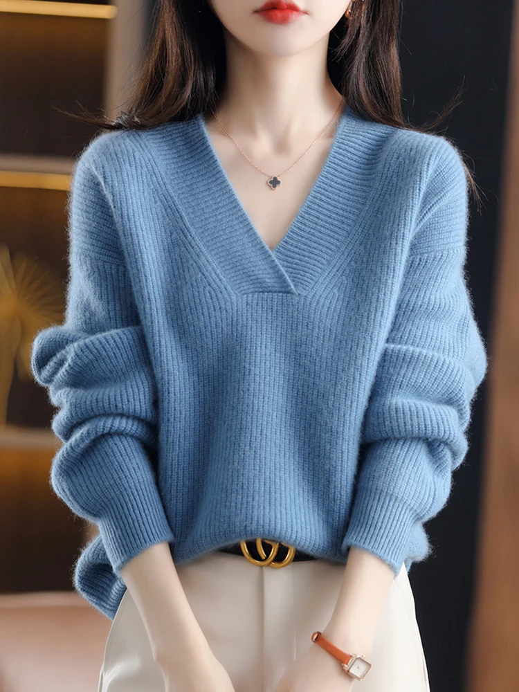 Women's Solid Loose Knit Sweater Base V-neck Pullover Autumn Winter Jumpers Knitwear Soft Warm Chic Femme Sweater Casual Tops
Women's Solid Loose Knit Sweater Base V-neck Pullover Autumn Winter Jumpers Knitwear Soft Warm Chic Femme Sweater Casual Tops