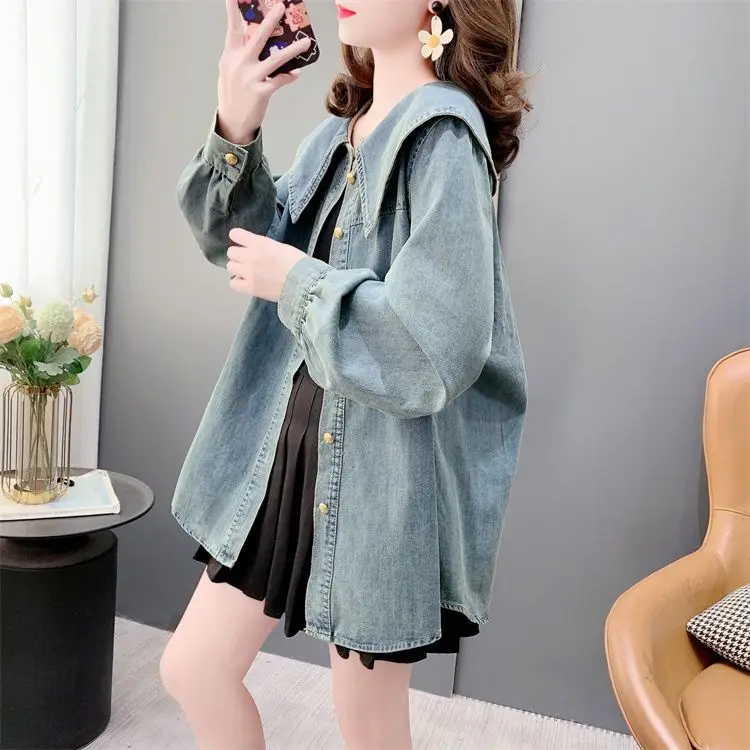 Vintage Sweet Doll Collar Denim Shirt Women's Spring 2026 New Top
Vintage Sweet Doll Collar Denim Shirt Women's Spring 2026 New Top