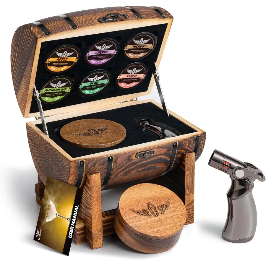 Набор для курильщика виски с деревянной бочкой, перезаряжаемый набор для коктейлей с 6 деревянными чипсами премиум-класса для старомодных и
Набор для курильщика виски с деревянной бочкой, перезаряжаемый набор для коктейлей с 6 деревянными чипсами премиум-класса для старомодных и