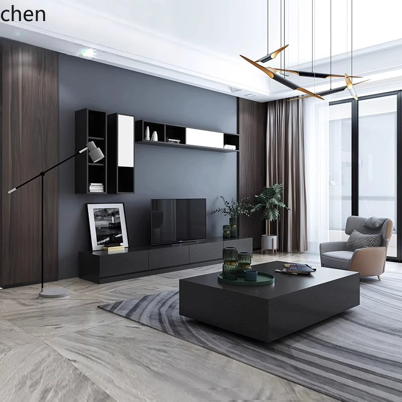 HXL TV cabinet coffee table combination set simple living room furniture small apartment black floor cabinet
HXL TV cabinet coffee table combination set simple living room furniture small apartment black floor cabinet