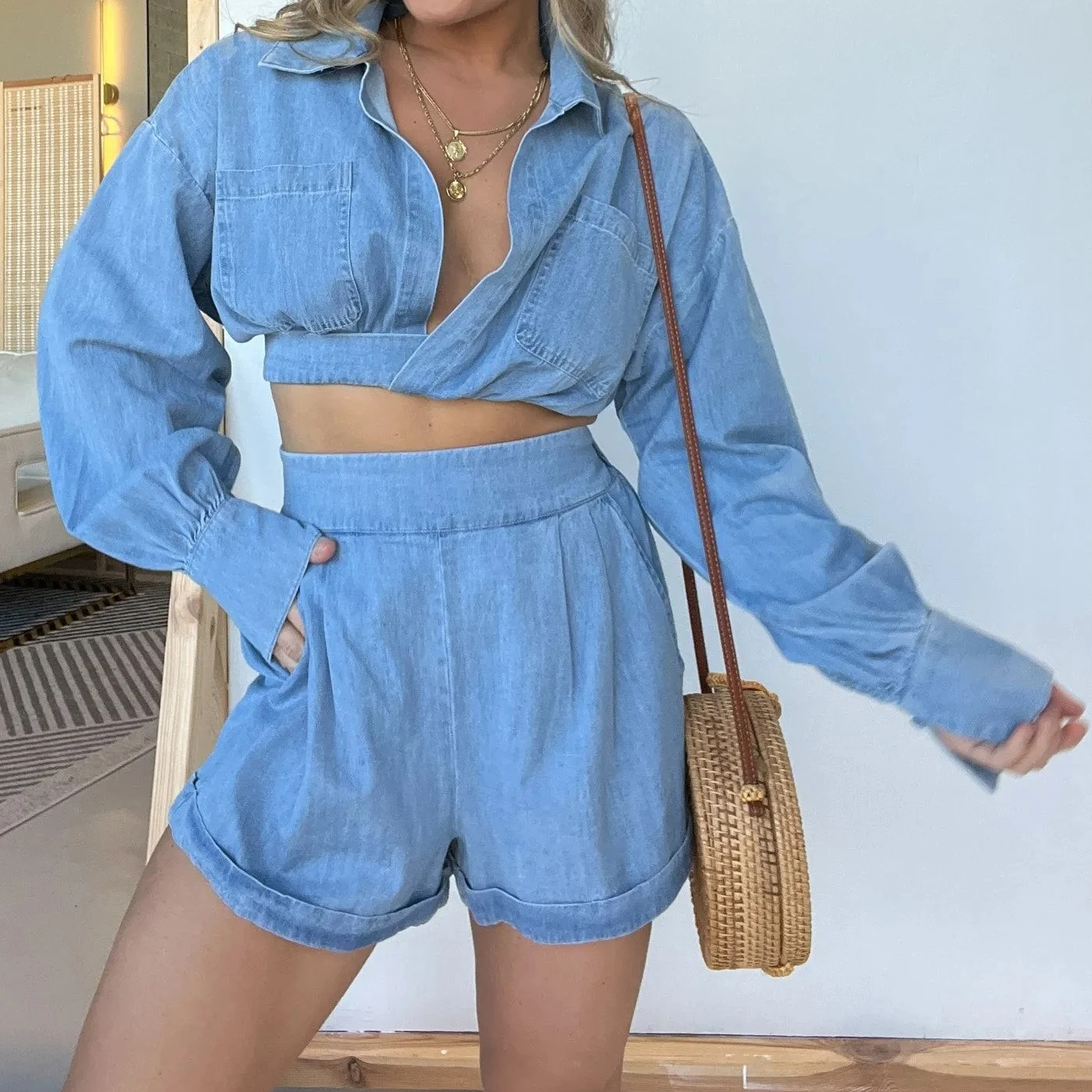 Two Piece Sets Women Pant Set Matching Sets Turn Down Collar Tops Denim Short Pants High Waist Y2k Streetwear Elegant Work
Two Piece Sets Women Pant Set Matching Sets Turn Down Collar Tops Denim Short Pants High Waist Y2k Streetwear Elegant Work