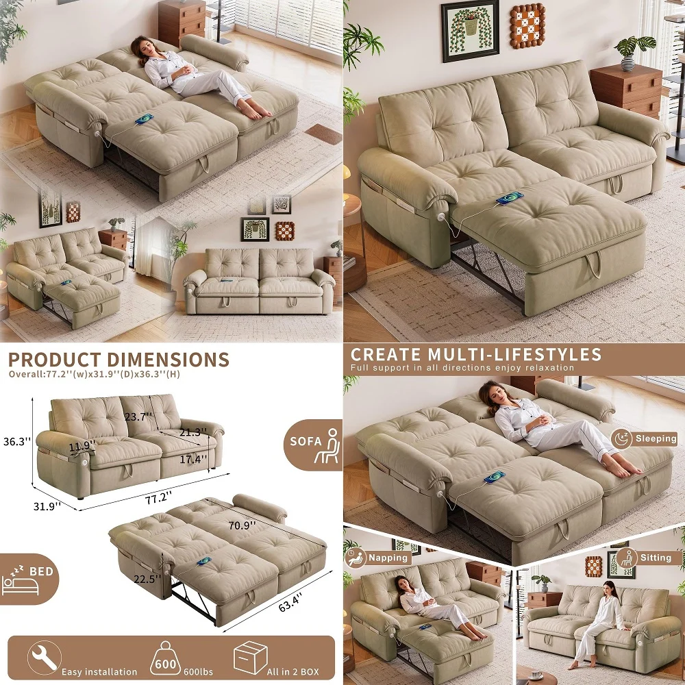 Queen Size Sofa Bed, Loveseat Sleeper Sofa with Pull Out Bed, Pockets and USB, Modern 2 Seater Convertible Small Couch for Livi
Queen Size Sofa Bed, Loveseat Sleeper Sofa with Pull Out Bed, Pockets and USB, Modern 2 Seater Convertible Small Couch for Livi