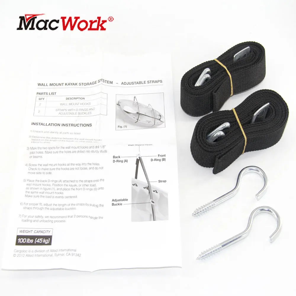 MacWork 2 Pcs Adjustable Storage Straps Padded Wall Mount Storage Sling System House Using Kayak or Paddleboard
MacWork 2 Pcs Adjustable Storage Straps Padded Wall Mount Storage Sling System House Using Kayak or Paddleboard