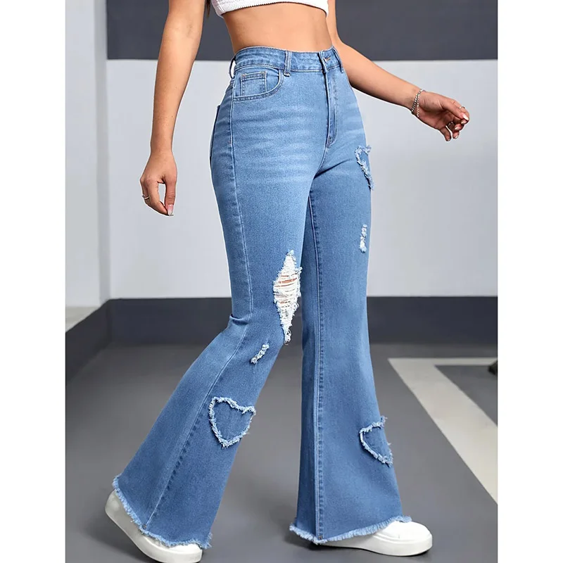 Lady Stretch Heart Pattern Flared Jeans Women Fashion Casual Ripped Denim Pants Female Solid High Waist Trousers
Lady Stretch Heart Pattern Flared Jeans Women Fashion Casual Ripped Denim Pants Female Solid High Waist Trousers
