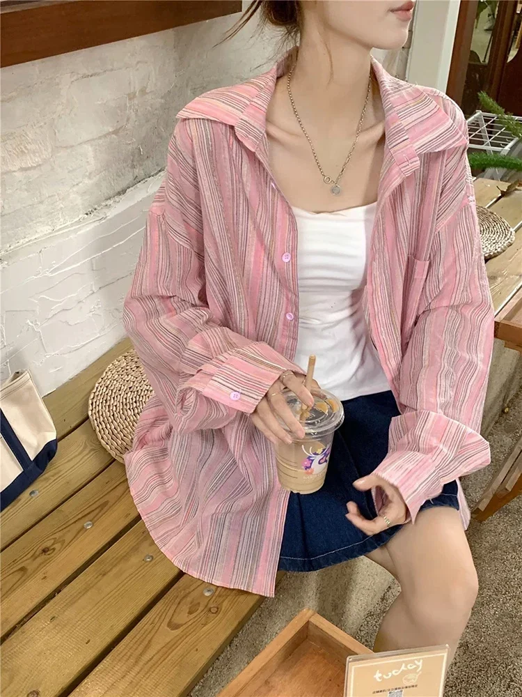 Корейская мода, хлопково-льняная свободная женская рубашка с длинными рукавами и защитой от солнца, весенняя женская полосатая рубашка в ленивом стиле в стиле ретро
Корейская мода, хлопково-льняная свободная женская рубашка с длинными рукавами и защитой от солнца, весенняя женская полосатая рубашка в ленивом стиле в стиле ретро
