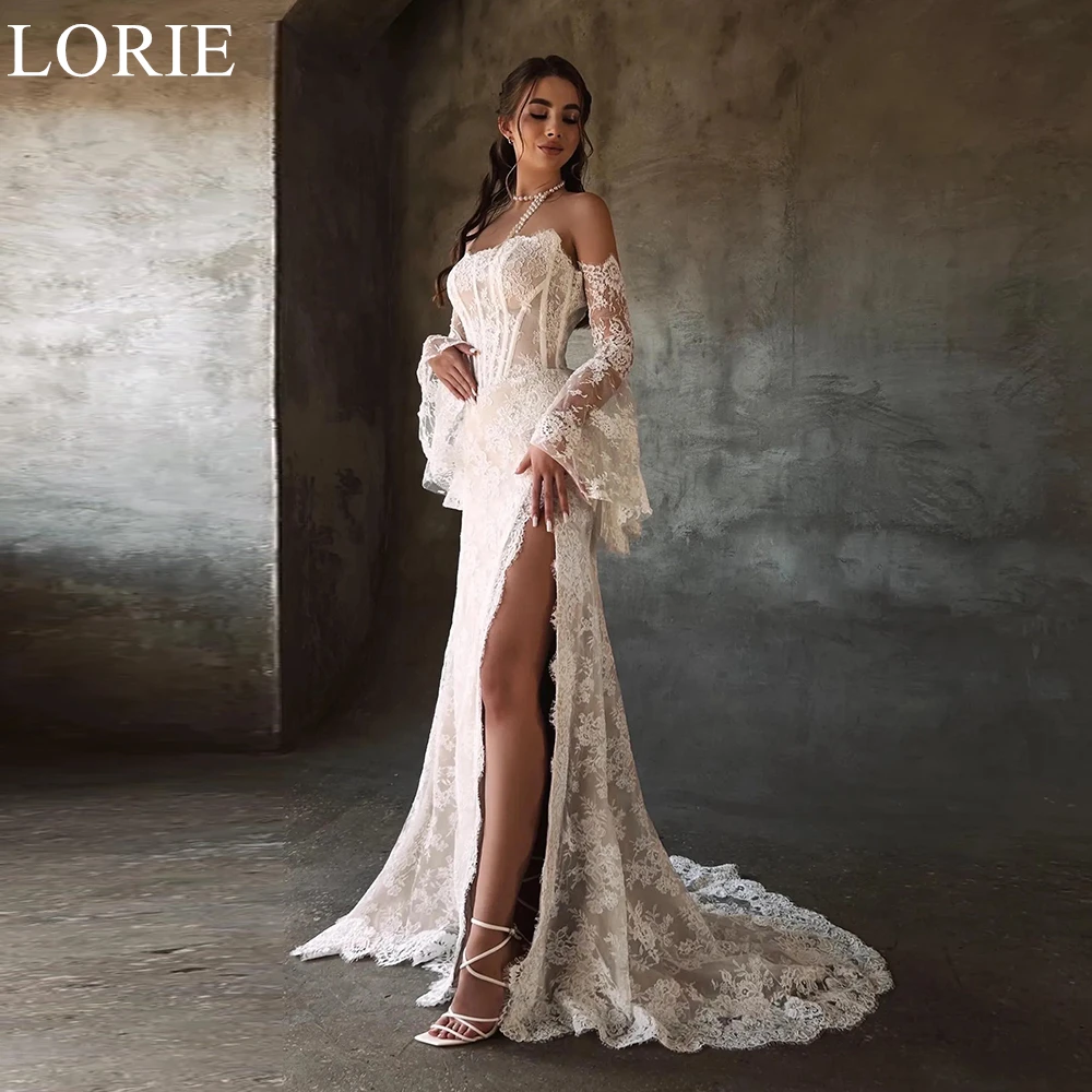 LORIE BOHO Wedding Dresses Strapless Lace Appliques High Slit Embroidery Pleated Bride Prom Gown Mermaid Bridal Gowns Customized
LORIE BOHO Wedding Dresses Strapless Lace Appliques High Slit Embroidery Pleated Bride Prom Gown Mermaid Bridal Gowns Customized