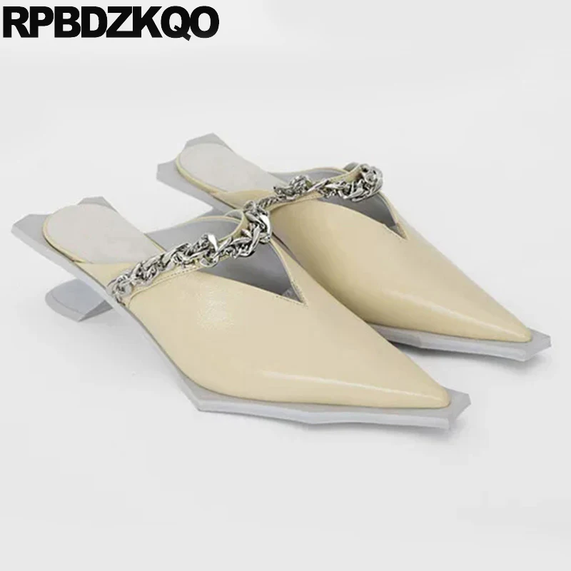 Pumps Thick Medium Heel Metal Real Leather Women Mules Slippers Chain Winkle Picker Sandals Cowhide Half Shoes Slides Pointy Toe
Pumps Thick Medium Heel Metal Real Leather Women Mules Slippers Chain Winkle Picker Sandals Cowhide Half Shoes Slides Pointy Toe
