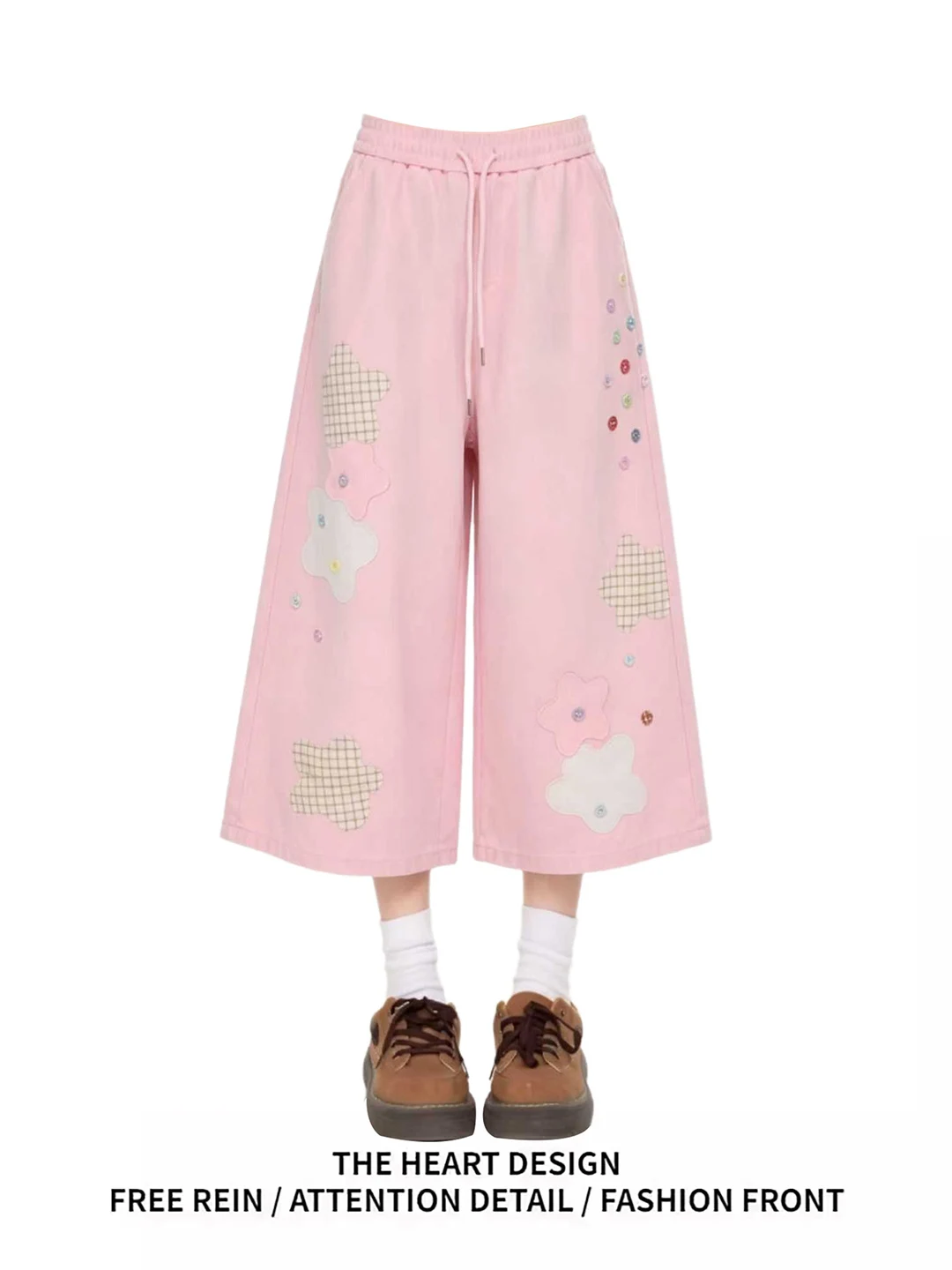 Casual Loose Star Patchwork Pink Seven-Foot Pants Summer New Style Wide Leg Pants High Waist Button Polyester Fiber
Casual Loose Star Patchwork Pink Seven-Foot Pants Summer New Style Wide Leg Pants High Waist Button Polyester Fiber