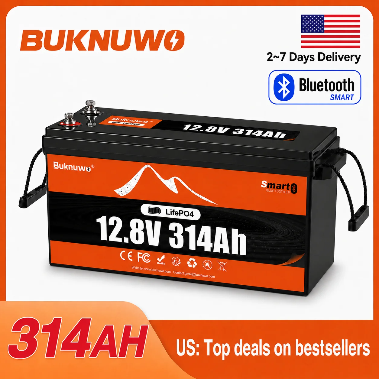 BUKNUWO 12V/12.8V 314Ah LiFePO4 Lithium Battery Bluetooth BMS 200A 4019Wh Energy Storage Grade A Cells 5000 Cycles Series/Parallel for Solar RV Marine Off-Grid Camp
BUKNUWO 12V/12.8V 314Ah LiFePO4 Lithium Battery Bluetooth BMS 200A 4019Wh Energy Storage Grade A Cells 5000 Cycles Series/Parallel for Solar RV Marine Off-Grid Camp