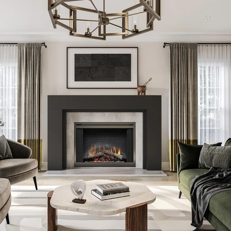 Ember Sabine Wood Fireplace Mantel Surround Kit, Black 56" x 42" Opening | 80" x 54" Overall | Minimal Modern Aesthetic;
Ember Sabine Wood Fireplace Mantel Surround Kit, Black 56" x 42" Opening | 80" x 54" Overall | Minimal Modern Aesthetic;