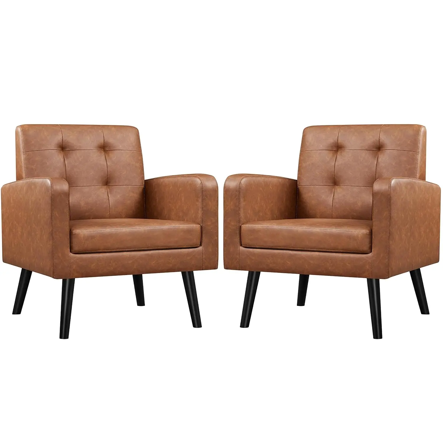 Mid-Century PU Leather Accent Chair Button Tufted Back Wood Legs Bedroom Office Cafe 2PCS Brown,Customized
Mid-Century PU Leather Accent Chair Button Tufted Back Wood Legs Bedroom Office Cafe 2PCS Brown,Customized