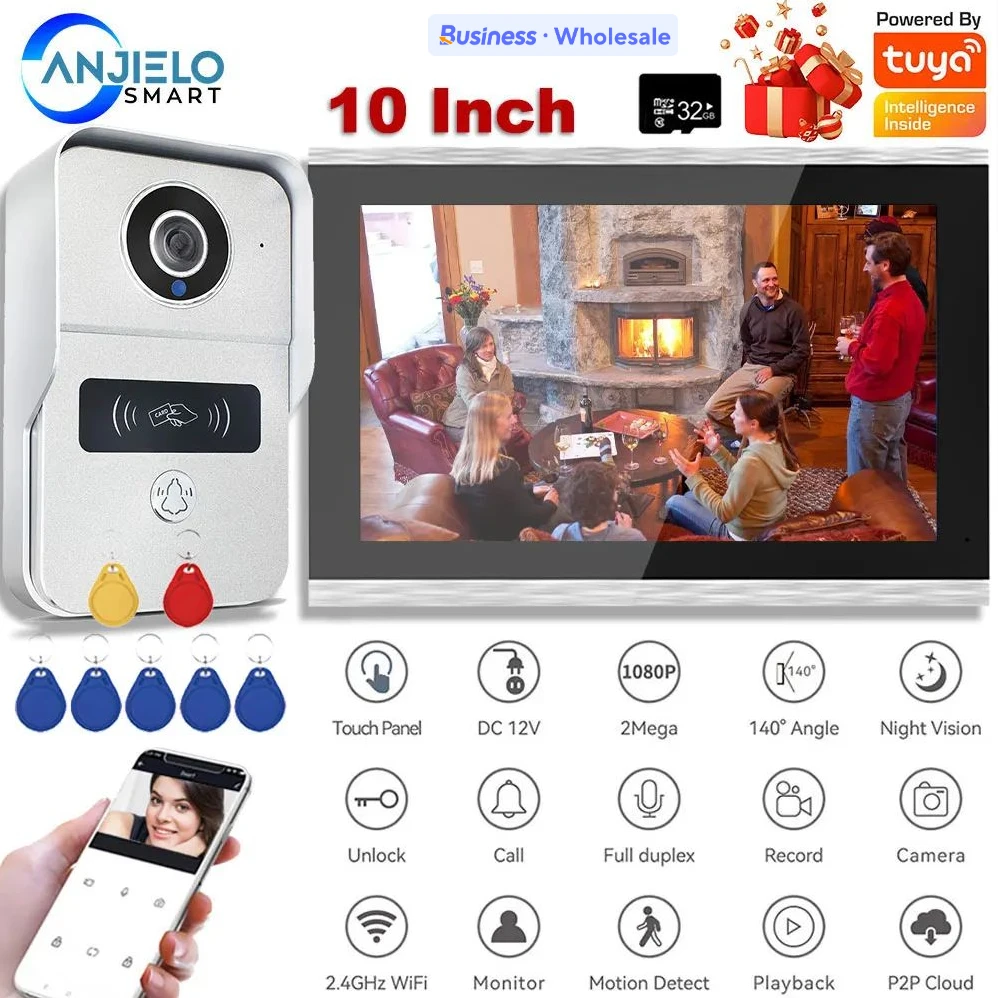 TUYA 1080P 10 Inch 7 Color Touch Screen Wireless Wifi Video Doorbell Smart APP Home Intercom Kit for RFID Access Control System
TUYA 1080P 10 Inch 7 Color Touch Screen Wireless Wifi Video Doorbell Smart APP Home Intercom Kit for RFID Access Control System