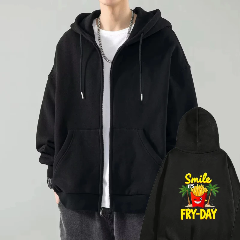 Мужская куртка с капюшоном Black Smile It Fry Day с принтом картофеля фри Повседневная уличная толстовка с капюшоном для повседневной носки и праздничного наряда
Мужская куртка с капюшоном Black Smile It Fry Day с принтом картофеля фри Повседневная уличная толстовка с капюшоном для повседневной носки и праздничного наряда