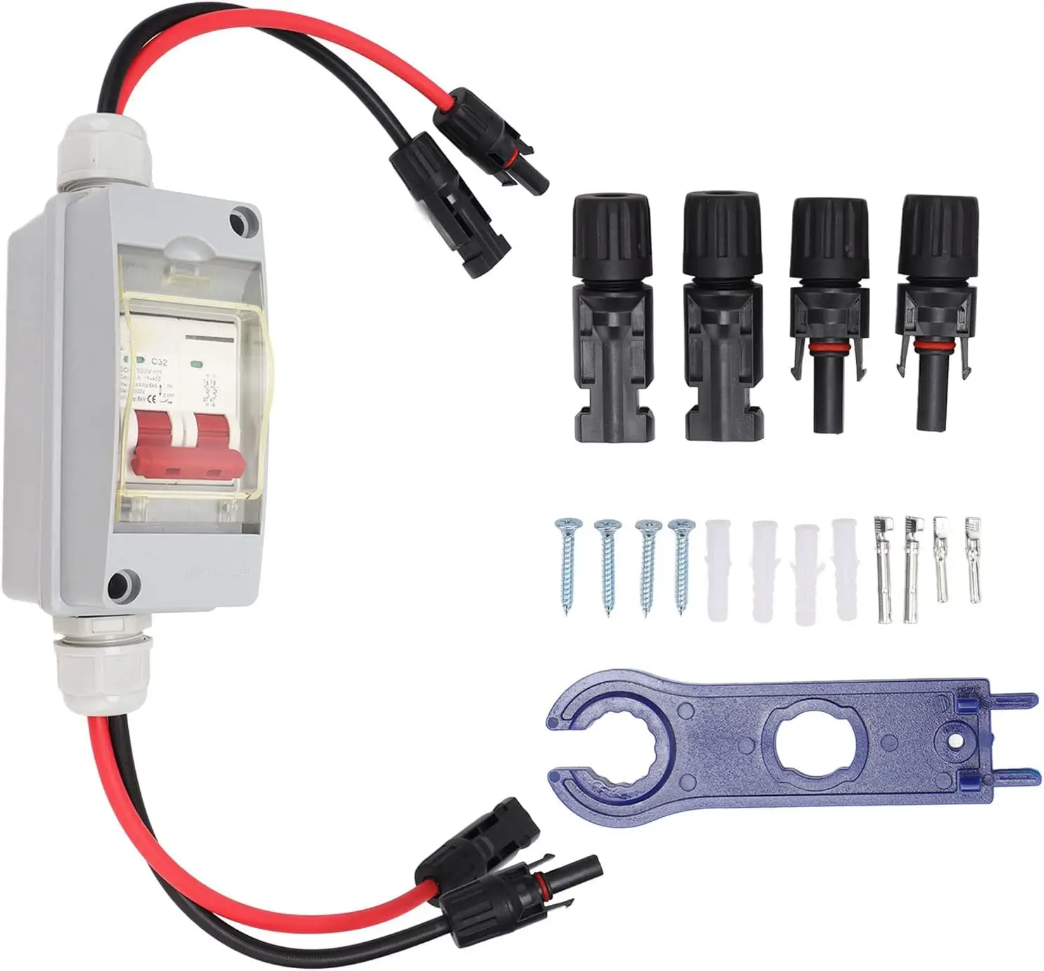 Circuit Breaker MCB 2P DC 500V 32A Disconnect Switch with IP65 Waterproof Distribution Box With Cable and PV Connector
Circuit Breaker MCB 2P DC 500V 32A Disconnect Switch with IP65 Waterproof Distribution Box With Cable and PV Connector