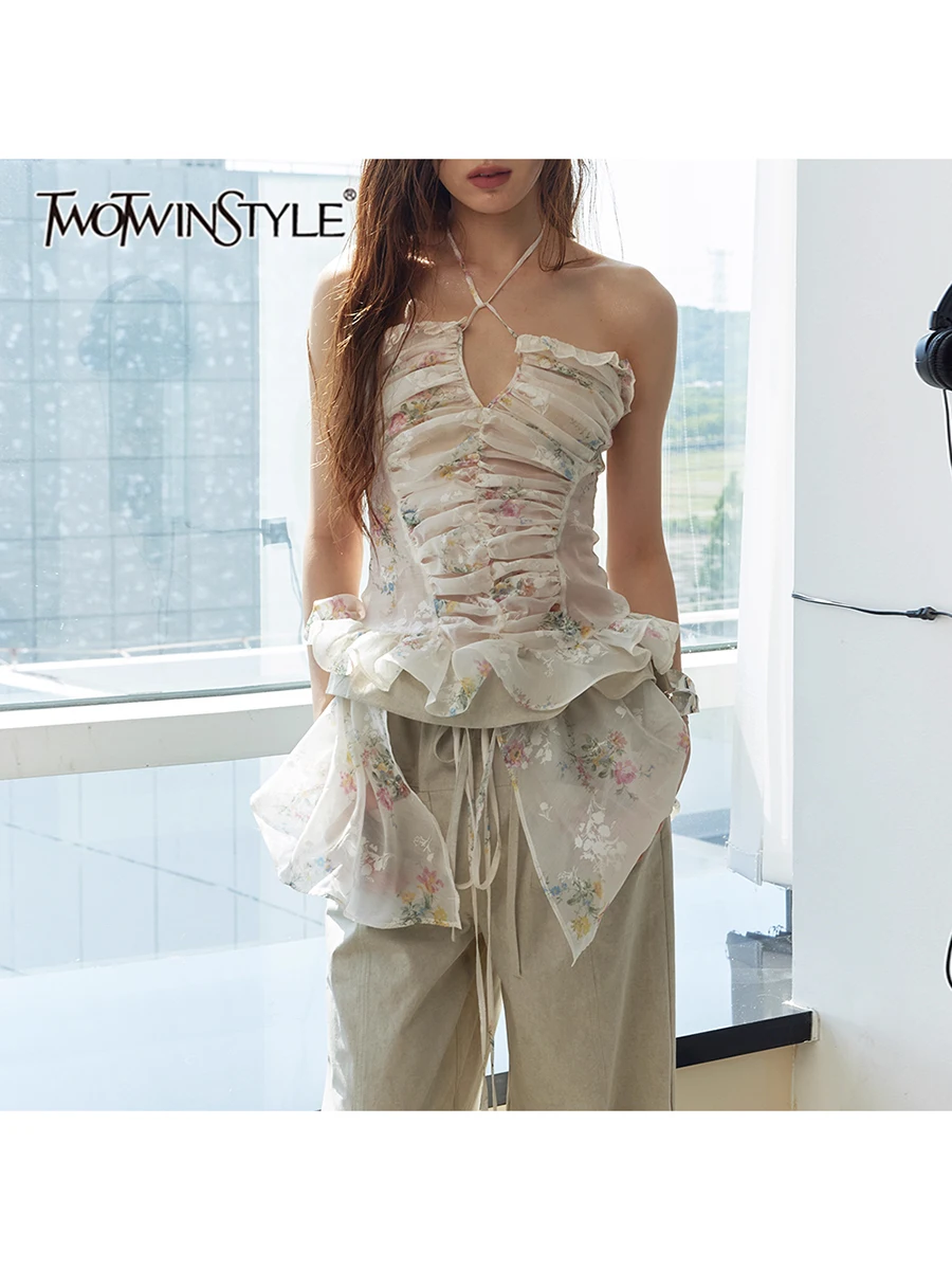 TWOTWINSTYLE Solid Spliced Folds Slimming Vests For Women Halter Sleeveless Tunic Patchwork Lace Up Elegant Vests Female Fashion
TWOTWINSTYLE Solid Spliced Folds Slimming Vests For Women Halter Sleeveless Tunic Patchwork Lace Up Elegant Vests Female Fashion