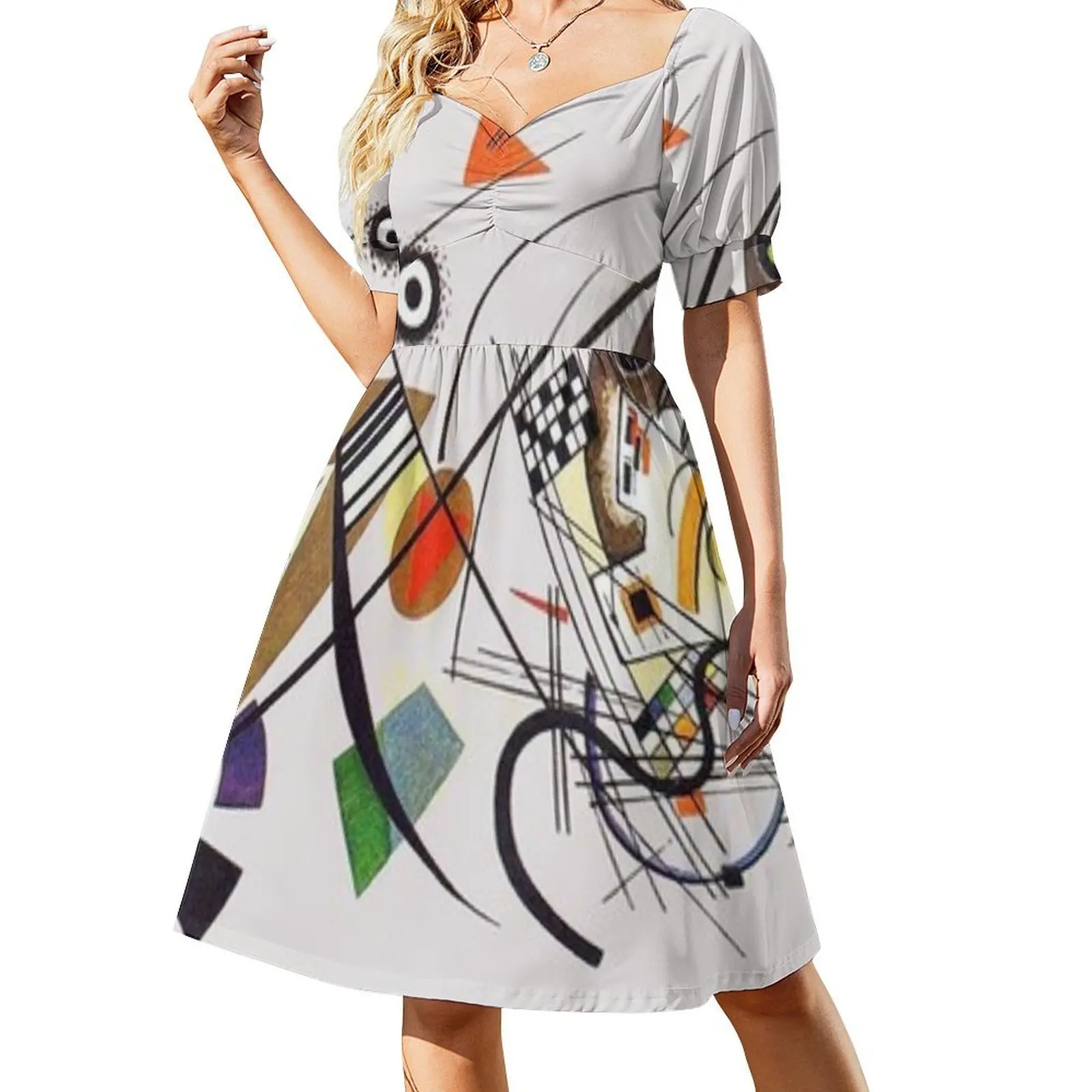 Transverse Lines 1923 painting by Russian abstract artist Wassily Kandinsky Short Sleeved Dress
Transverse Lines 1923 painting by Russian abstract artist Wassily Kandinsky Short Sleeved Dress