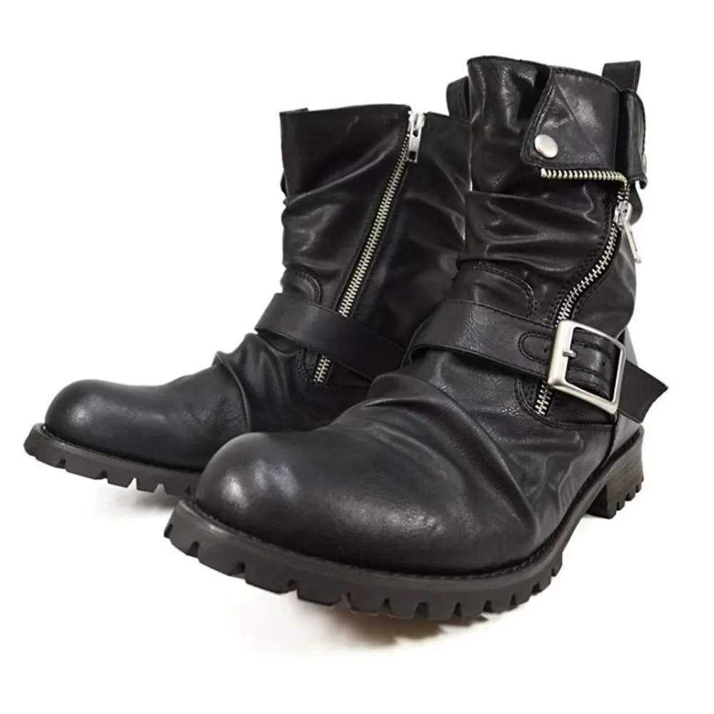 Fashion Genuine Leather Motorcycle Boots Trendy for Both Men and Women Mid-calf Pleated Side Zipper Western Cowboy Boots
Fashion Genuine Leather Motorcycle Boots Trendy for Both Men and Women Mid-calf Pleated Side Zipper Western Cowboy Boots