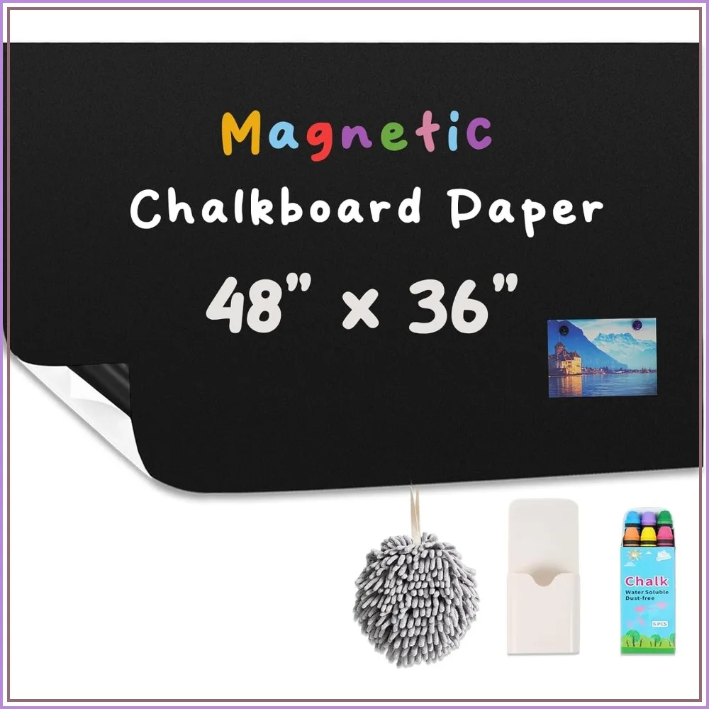 48" x 36" Self-Adhesive Magnetic Chalkboard Wall Decal with Starter Kit
48" x 36" Self-Adhesive Magnetic Chalkboard Wall Decal with Starter Kit