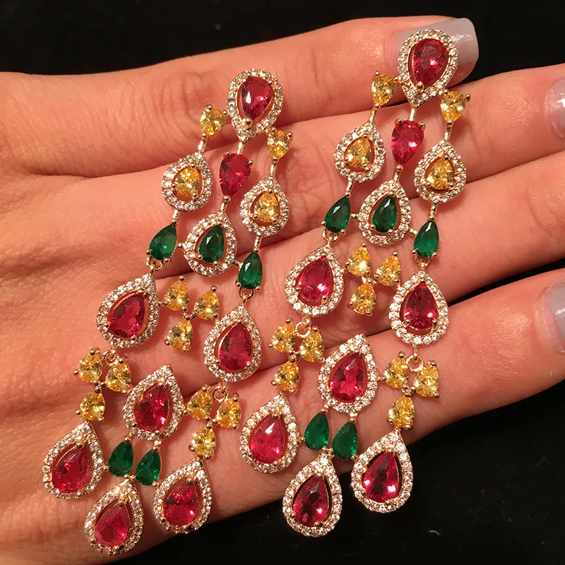 Colorful Cubic Zirconia Dangle Earrings Tassel Water Drop Long Big Chandelier For Women Luxury Engagement Wedding Bridal Jewelry
Colorful Cubic Zirconia Dangle Earrings Tassel Water Drop Long Big Chandelier For Women Luxury Engagement Wedding Bridal Jewelry