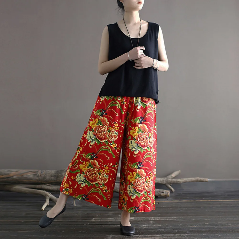 Ethnic-Style Cotton Linen Elastic Band Wide-Leg Casual Pants Beach Flower Printed Women High-Waisted Loose Wide-Leg Pants Summer
Ethnic-Style Cotton Linen Elastic Band Wide-Leg Casual Pants Beach Flower Printed Women High-Waisted Loose Wide-Leg Pants Summer