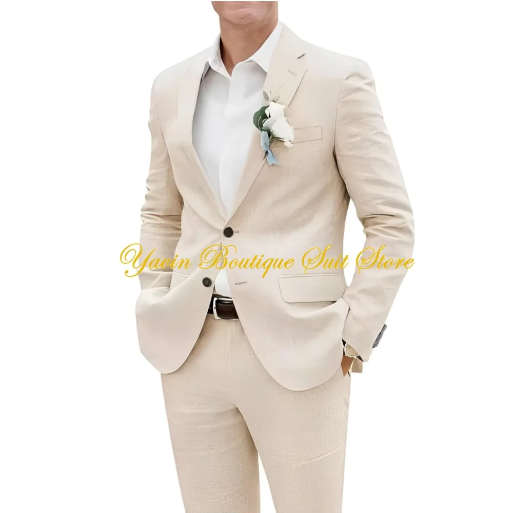 Linen Men Suits 2 Piece Slim Fit Jacket Pants Set Men Blazer Summer Beach Wedding Groom's Tuxedo
Linen Men Suits 2 Piece Slim Fit Jacket Pants Set Men Blazer Summer Beach Wedding Groom's Tuxedo