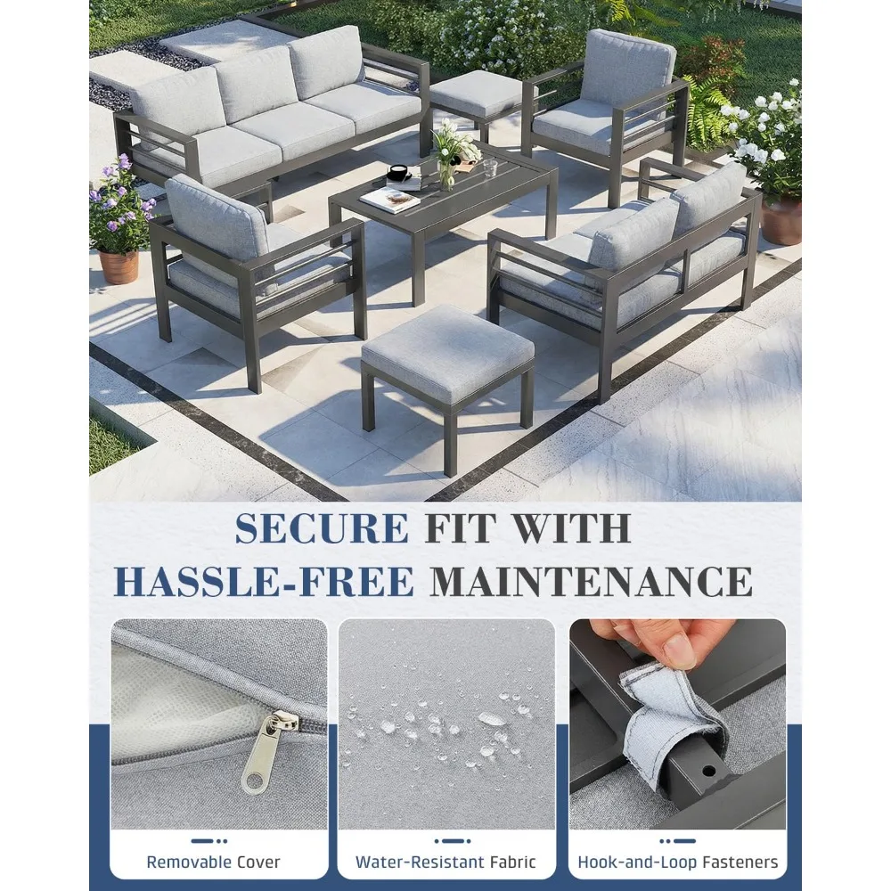 Aluminum Patio Furniture Set, 9 Seats Modern Outdoor Furniture with Coffee Table, 7 Pieces Metal Conversation, Customized
Aluminum Patio Furniture Set, 9 Seats Modern Outdoor Furniture with Coffee Table, 7 Pieces Metal Conversation, Customized