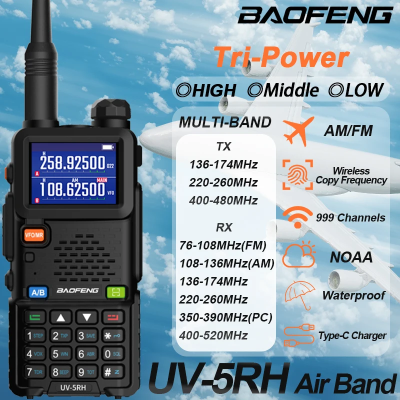 Baofeng UV-5RH Air Band Walkie Talkie Tri-Power Wirless Copy Frequency Multi-Band AM FM NOAA Long Range Receiver 2 Way Ham Radio
Baofeng UV-5RH Air Band Walkie Talkie Tri-Power Wirless Copy Frequency Multi-Band AM FM NOAA Long Range Receiver 2 Way Ham Radio