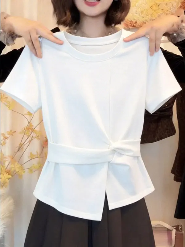 White Knot Short Sleeve round Neck Overhead T-Shirt Women's Summer New Style Age Reduction Versatile Slimming Casual Fashion
White Knot Short Sleeve round Neck Overhead T-Shirt Women's Summer New Style Age Reduction Versatile Slimming Casual Fashion