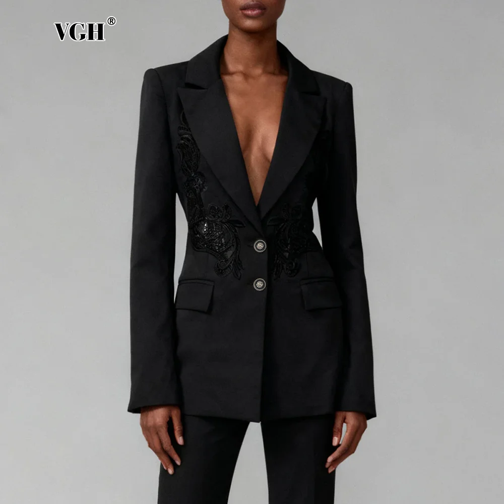 VGH однотонные блейзеры с вышивкой для женщин с v-образным вырезом и длинными рукавами, осенняя дизайнерская куртка с пуговицами, женская мода
VGH однотонные блейзеры с вышивкой для женщин с v-образным вырезом и длинными рукавами, осенняя дизайнерская куртка с пуговицами, женская мода