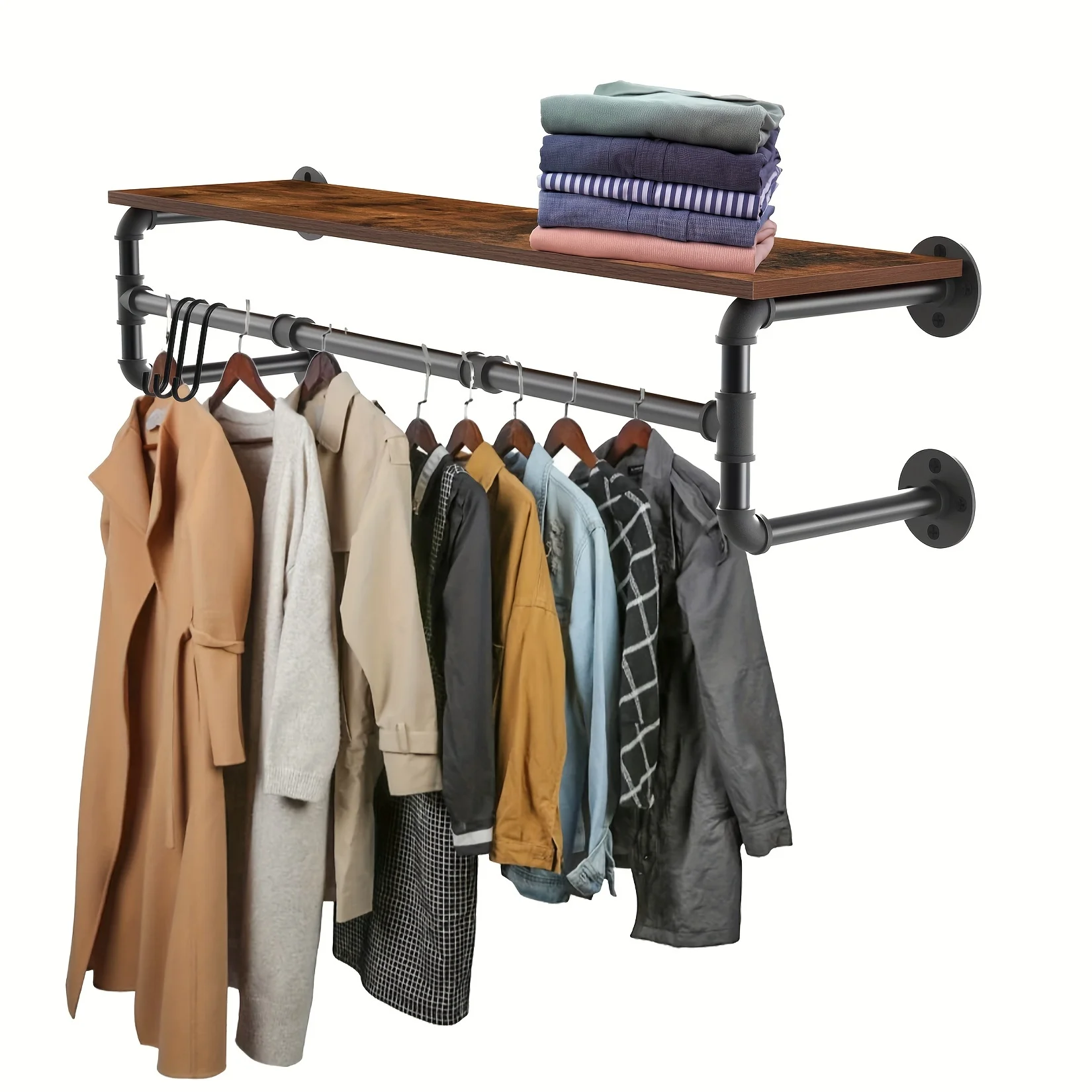 Industrial Pipe Garment Rack with Wood Shelf Space Saving Wall Mounted Clothing Rack Hanging Clothes Rail Bedroom Closet Rack
Industrial Pipe Garment Rack with Wood Shelf Space Saving Wall Mounted Clothing Rack Hanging Clothes Rail Bedroom Closet Rack