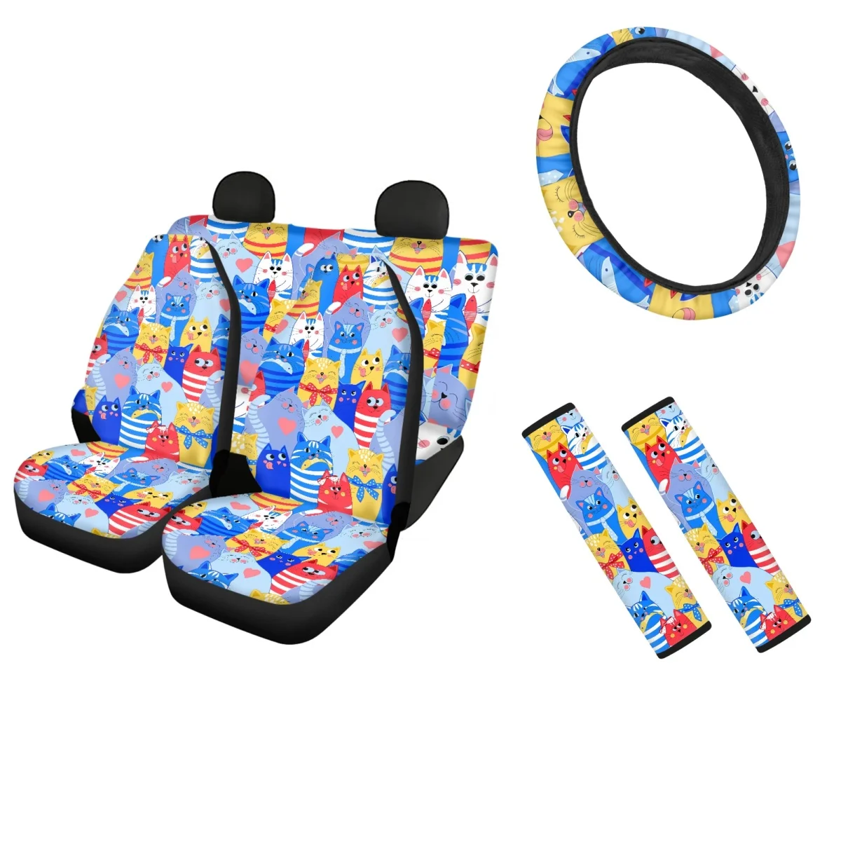 Funny Cats 3D Cartoon Car Interior Seat Covers Universal Seat Belt Pads Fit Most of Sedan Breathable Steering Wheel Cover Set
Funny Cats 3D Cartoon Car Interior Seat Covers Universal Seat Belt Pads Fit Most of Sedan Breathable Steering Wheel Cover Set