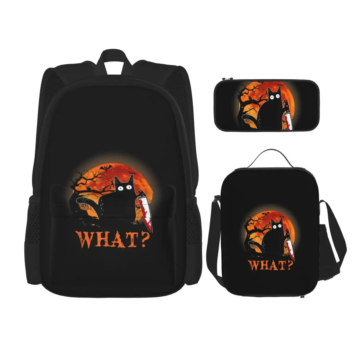What Murderous Black Cat With Knife Halloween BackpacksChildren School Bags Kids Rucksack Lunch Bag Pen Bag Three-Piece Set
What Murderous Black Cat With Knife Halloween BackpacksChildren School Bags Kids Rucksack Lunch Bag Pen Bag Three-Piece Set