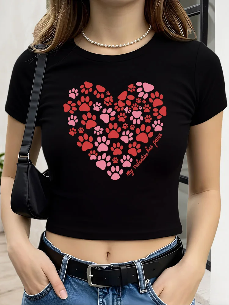 My Valentine Has Paws Women Graphic Crop Top Black Short Sleeve Slim Fit T-Shirt Basic Spring Summer Top
My Valentine Has Paws Women Graphic Crop Top Black Short Sleeve Slim Fit T-Shirt Basic Spring Summer Top
