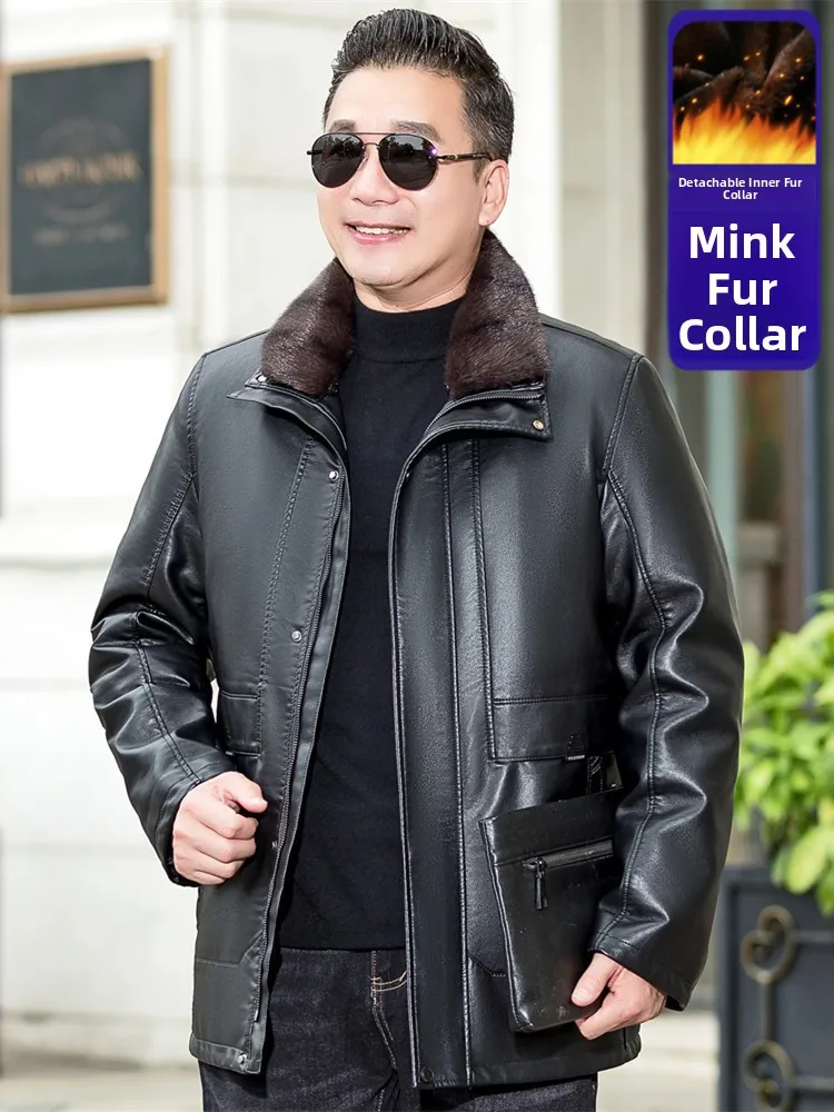 Winter Thiened Men's Leather Jaet Mid-aged Fce Lined Coat Large Size Mink Collar Cotton Clothes Busin Casual Sle
Winter Thiened Men's Leather Jaet Mid-aged Fce Lined Coat Large Size Mink Collar Cotton Clothes Busin Casual Sle