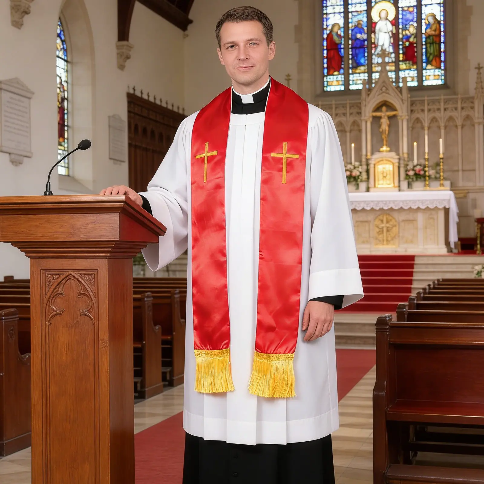 Red Reversible Embroidered Clergy Stole Cross Tassel Pastor Shawl Wedding Officiant Church Priest Robe
Red Reversible Embroidered Clergy Stole Cross Tassel Pastor Shawl Wedding Officiant Church Priest Robe