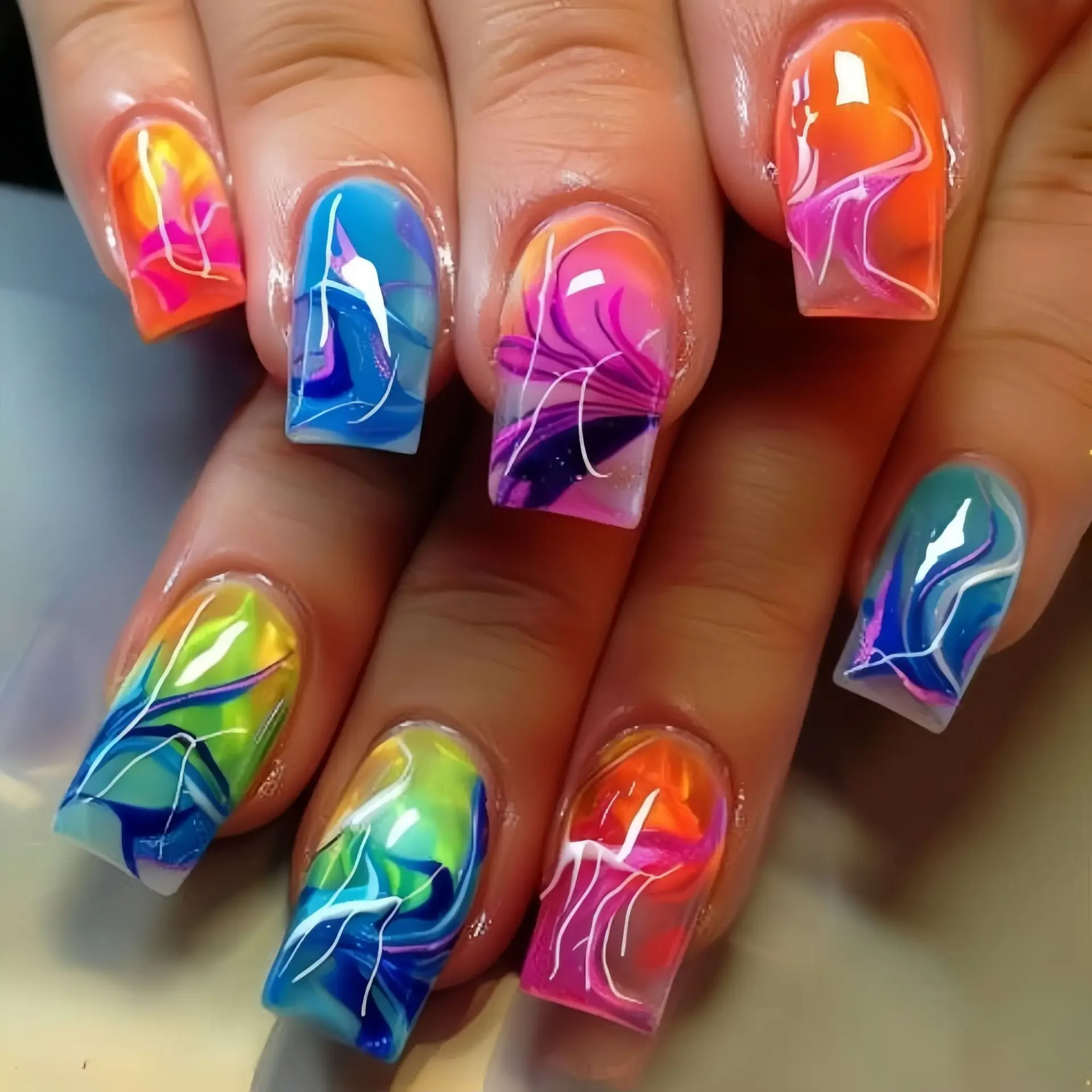 Multicolor Marble Press On Nails, Medium Coffin Fake Nails, Swirl Gradient Removable Vibrant False Nail Tips
Multicolor Marble Press On Nails, Medium Coffin Fake Nails, Swirl Gradient Removable Vibrant False Nail Tips