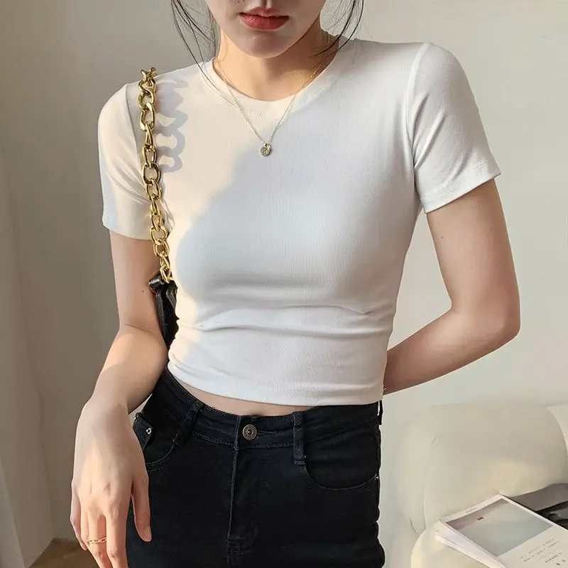 White Short Sleeved T-Shirt Summer New High Waisted Slim Fit Exposed Navel Short Style Tight Fitting Women'S Trendy Top
White Short Sleeved T-Shirt Summer New High Waisted Slim Fit Exposed Navel Short Style Tight Fitting Women'S Trendy Top