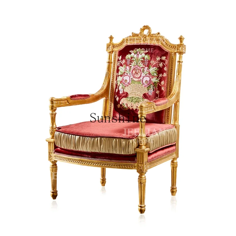 European French solid wood armrest fabric casual master sofa chair luxury living room bedroom engraving red
European French solid wood armrest fabric casual master sofa chair luxury living room bedroom engraving red