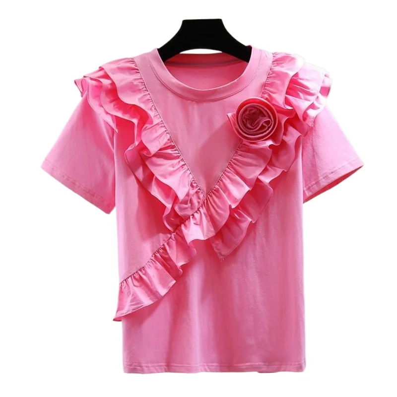 Heavy Industry Flower Elastic Short-sleeved T-shirt Summer Korean Version Loose and Thin Ruffle Edge Splicing Solid Color Top
Heavy Industry Flower Elastic Short-sleeved T-shirt Summer Korean Version Loose and Thin Ruffle Edge Splicing Solid Color Top