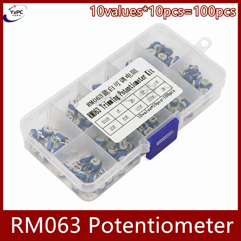 10values*10pcs=100pcs RM063 Vertical Adjustable Resistor Kit In Box 500 ohm-1M ohm Multiturn Trimmer Potentiometer Set
10values*10pcs=100pcs RM063 Vertical Adjustable Resistor Kit In Box 500 ohm-1M ohm Multiturn Trimmer Potentiometer Set