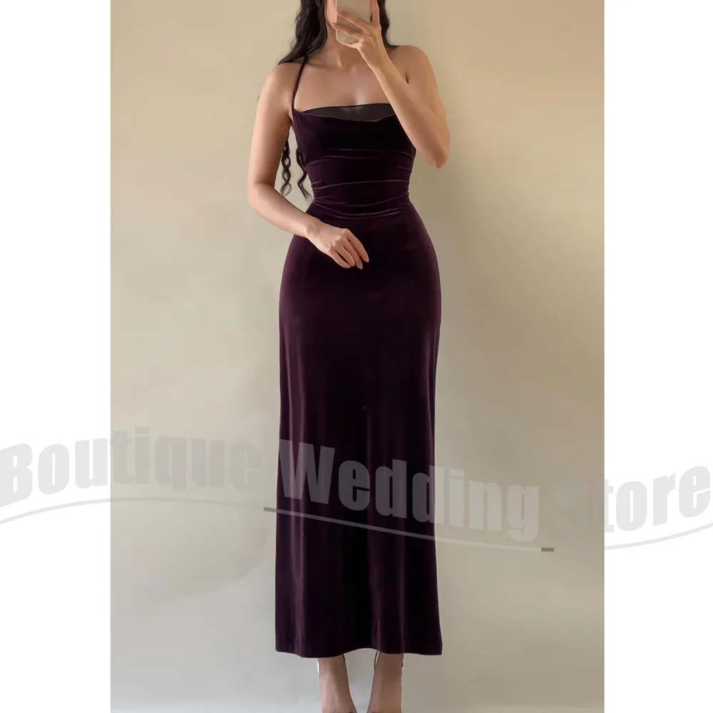 Velvet Prom Dresses Elegant Halter Sleeveless Straight Evening Gowns Fashion Backless Ankle Length Customized Party Dresses
Velvet Prom Dresses Elegant Halter Sleeveless Straight Evening Gowns Fashion Backless Ankle Length Customized Party Dresses