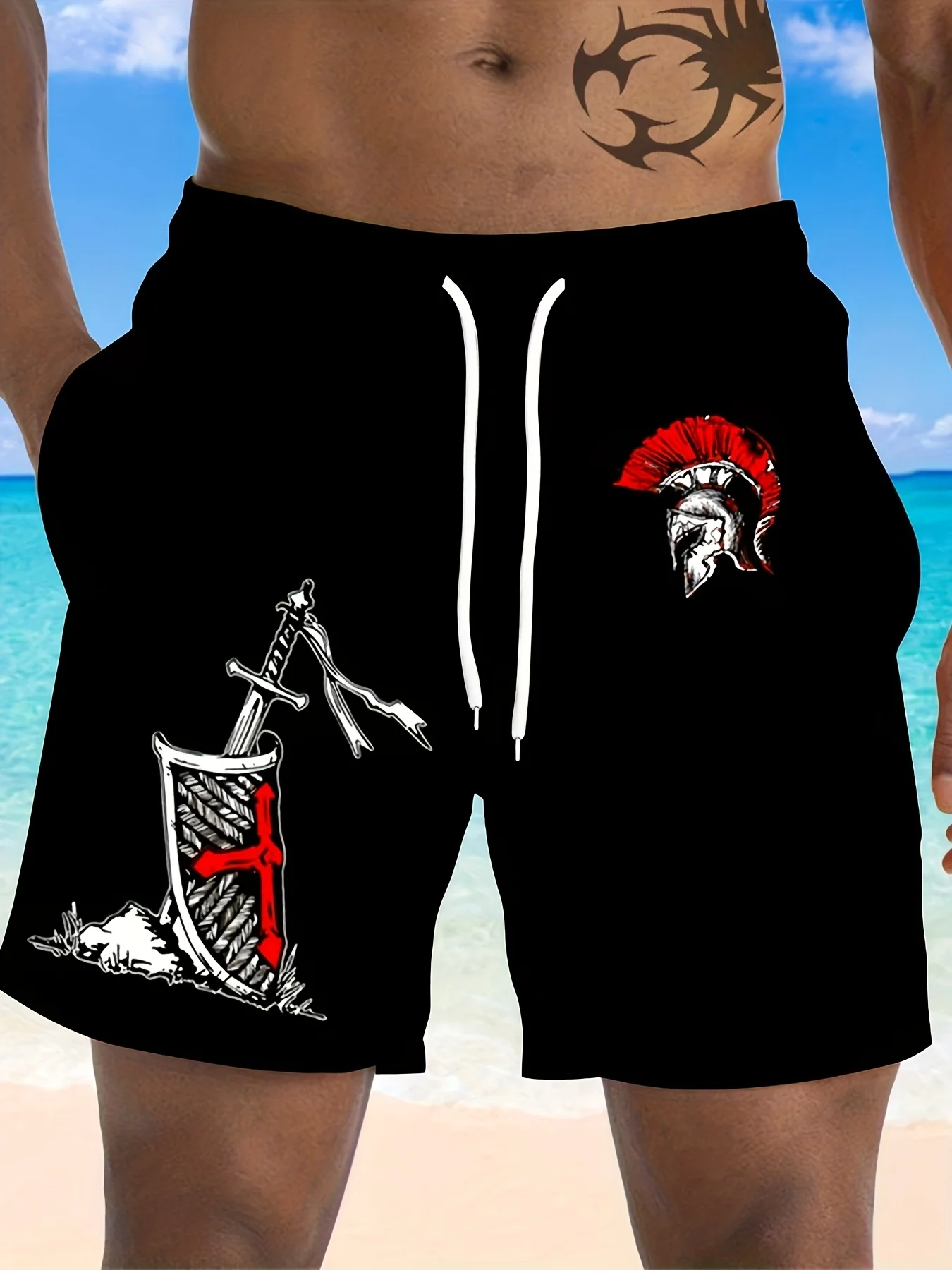 Модные пляжные шорты Knight Sword Shield: черные с красным узором, персонализированные мужские пляжные повседневные шорты
Модные пляжные шорты Knight Sword Shield: черные с красным узором, персонализированные мужские пляжные повседневные шорты