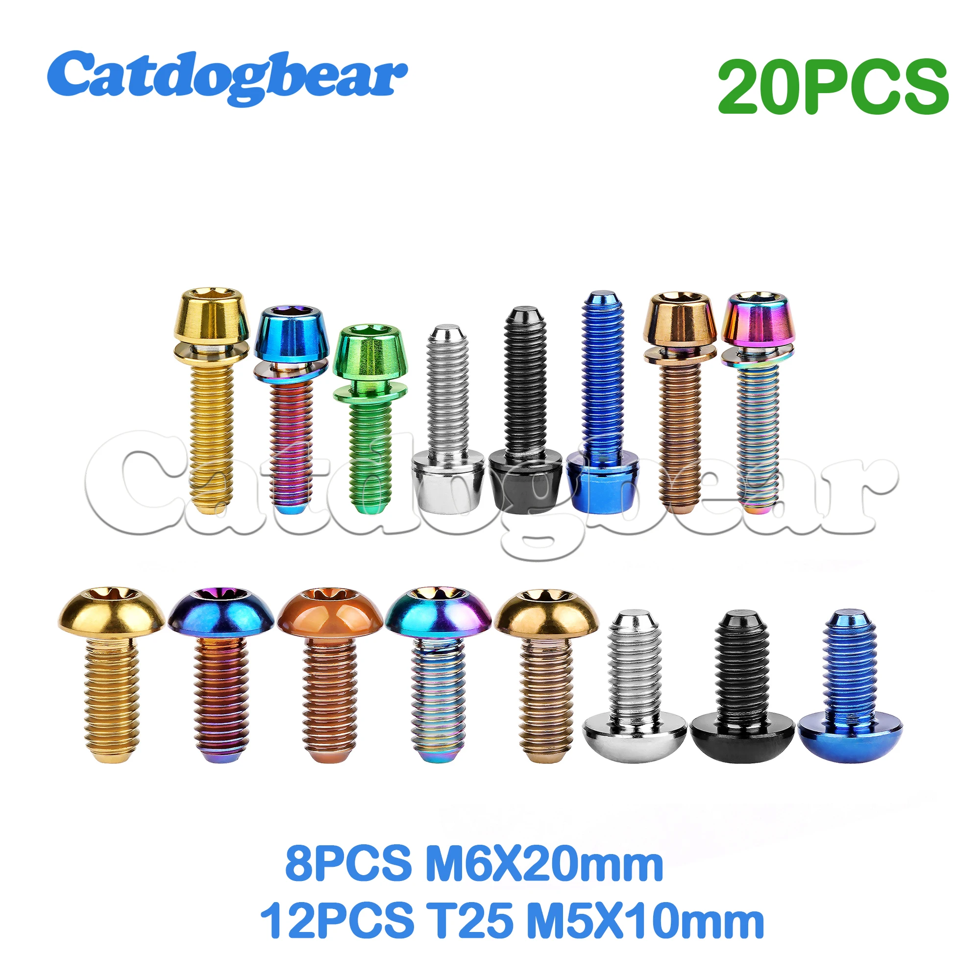 Catdogbear Titanium Bolts 12PCS M5x10 12mm T25 Torx Head+8PCS M6x20mm Screws+8PCS Washers Sets
Catdogbear Titanium Bolts 12PCS M5x10 12mm T25 Torx Head+8PCS M6x20mm Screws+8PCS Washers Sets