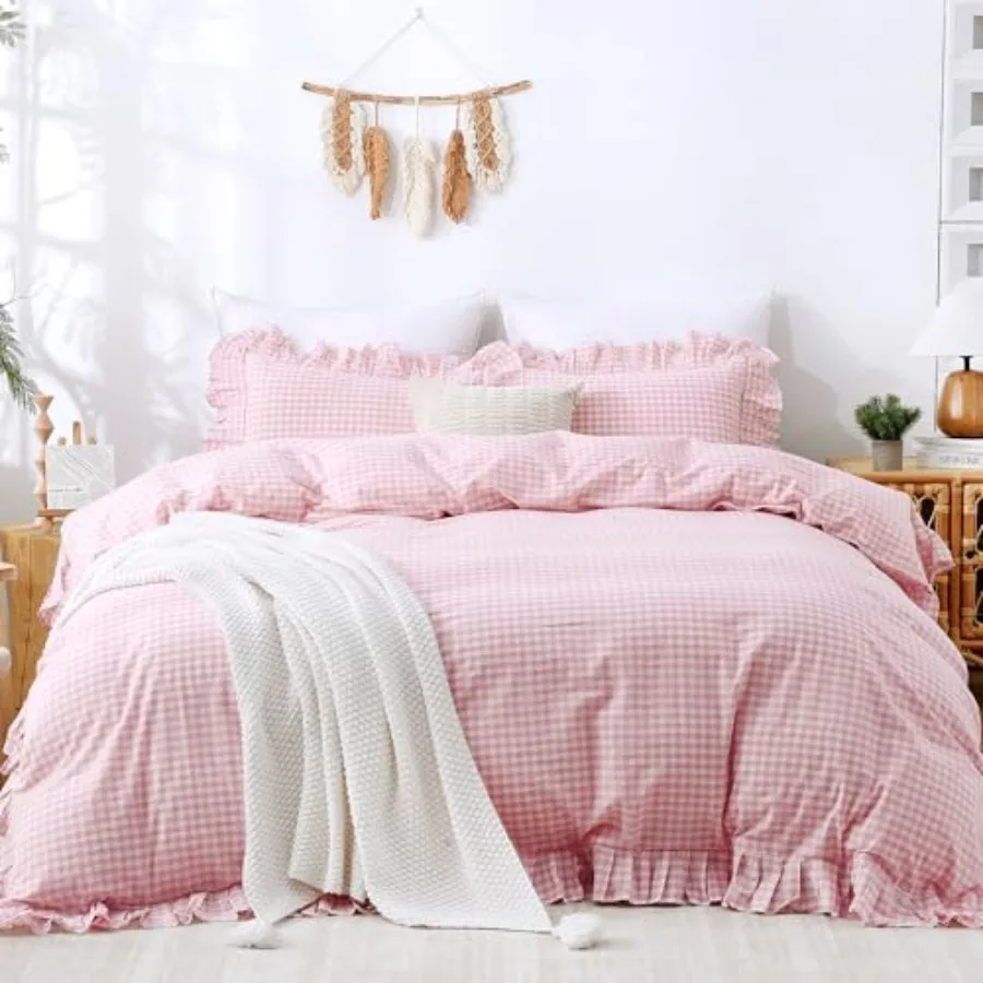 Gingham Duvet Cover Bedding Set 100% Washed Cotton Like Linen Texture Soft Breathable 3 Pcs Plaid Checkered Cute Ruffle Comfort
Gingham Duvet Cover Bedding Set 100% Washed Cotton Like Linen Texture Soft Breathable 3 Pcs Plaid Checkered Cute Ruffle Comfort