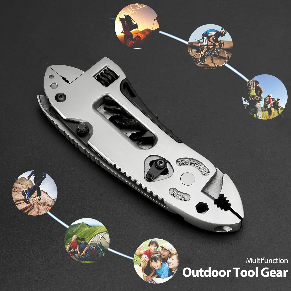 Silver Stainless Steel Multifunction Outdoor Tool Adjustable Wrench Jaw Screwdriver Pliers Hiking Camping Climbing
Silver Stainless Steel Multifunction Outdoor Tool Adjustable Wrench Jaw Screwdriver Pliers Hiking Camping Climbing