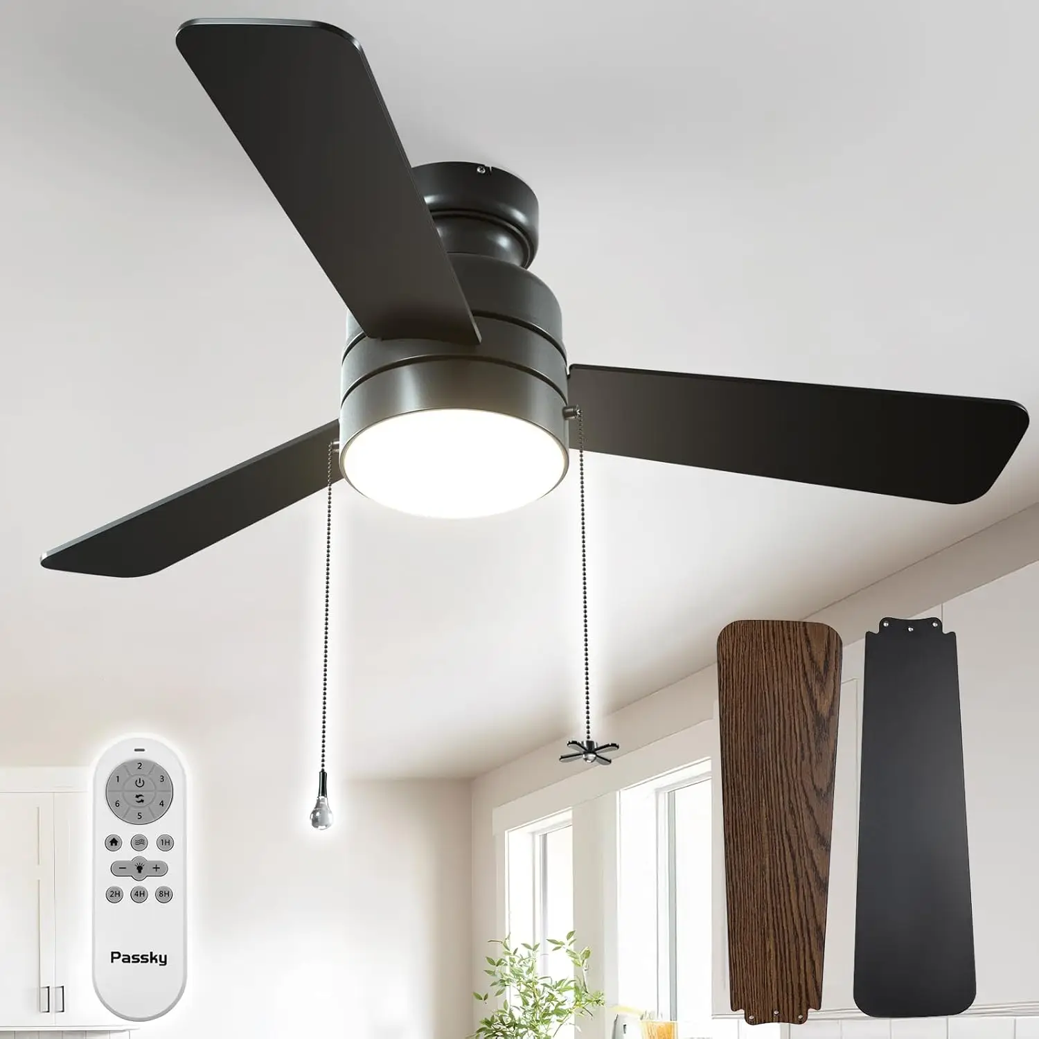 42" Low Profile Ceiling Fan with Lights, Remote & Pull Chain, Dimmable 5CCT, Noiseless DC Motor, Reversible for Bedroom
42" Low Profile Ceiling Fan with Lights, Remote & Pull Chain, Dimmable 5CCT, Noiseless DC Motor, Reversible for Bedroom