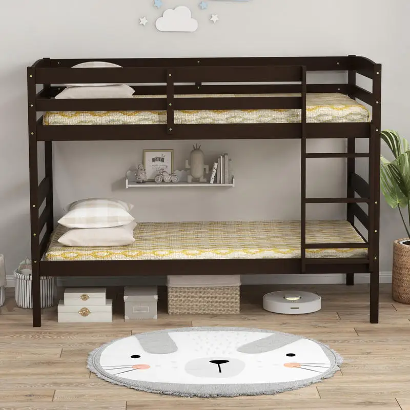 Solid Wood Twin Over Twin Bunk Bed Frame with High Guardrails and Integrated Ladder-Espresso
Solid Wood Twin Over Twin Bunk Bed Frame with High Guardrails and Integrated Ladder-Espresso