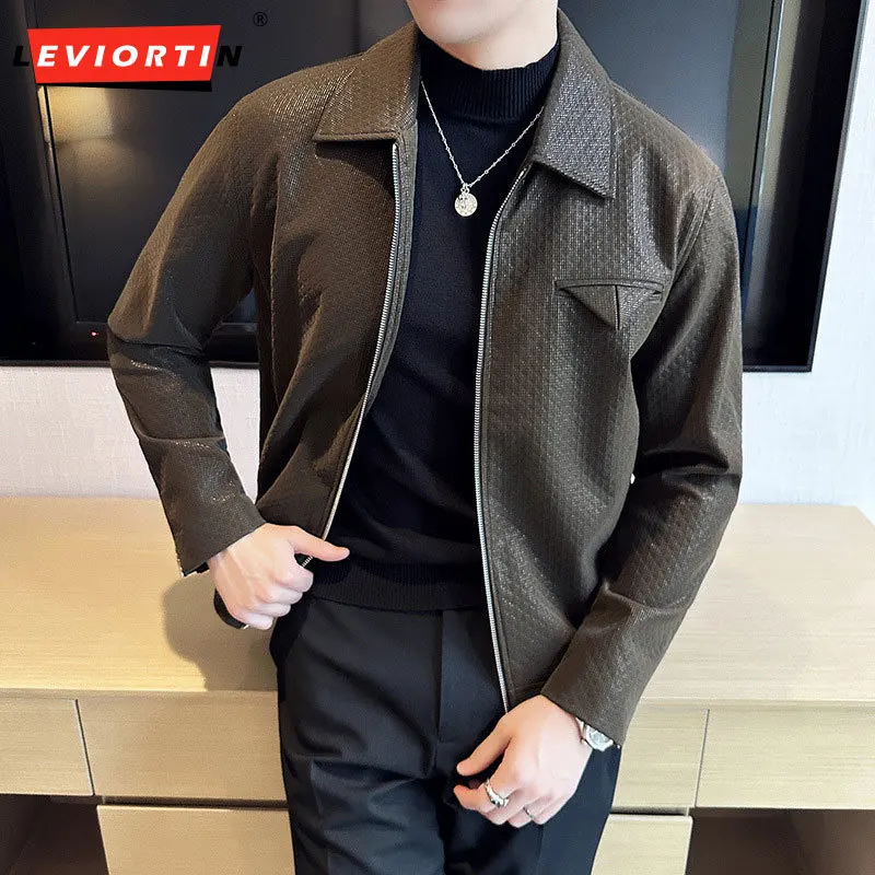 Korean version slim fit long sleeved casual business motorcycle jacket with flip collar, street clothing, social jacket, men's
Korean version slim fit long sleeved casual business motorcycle jacket with flip collar, street clothing, social jacket, men's