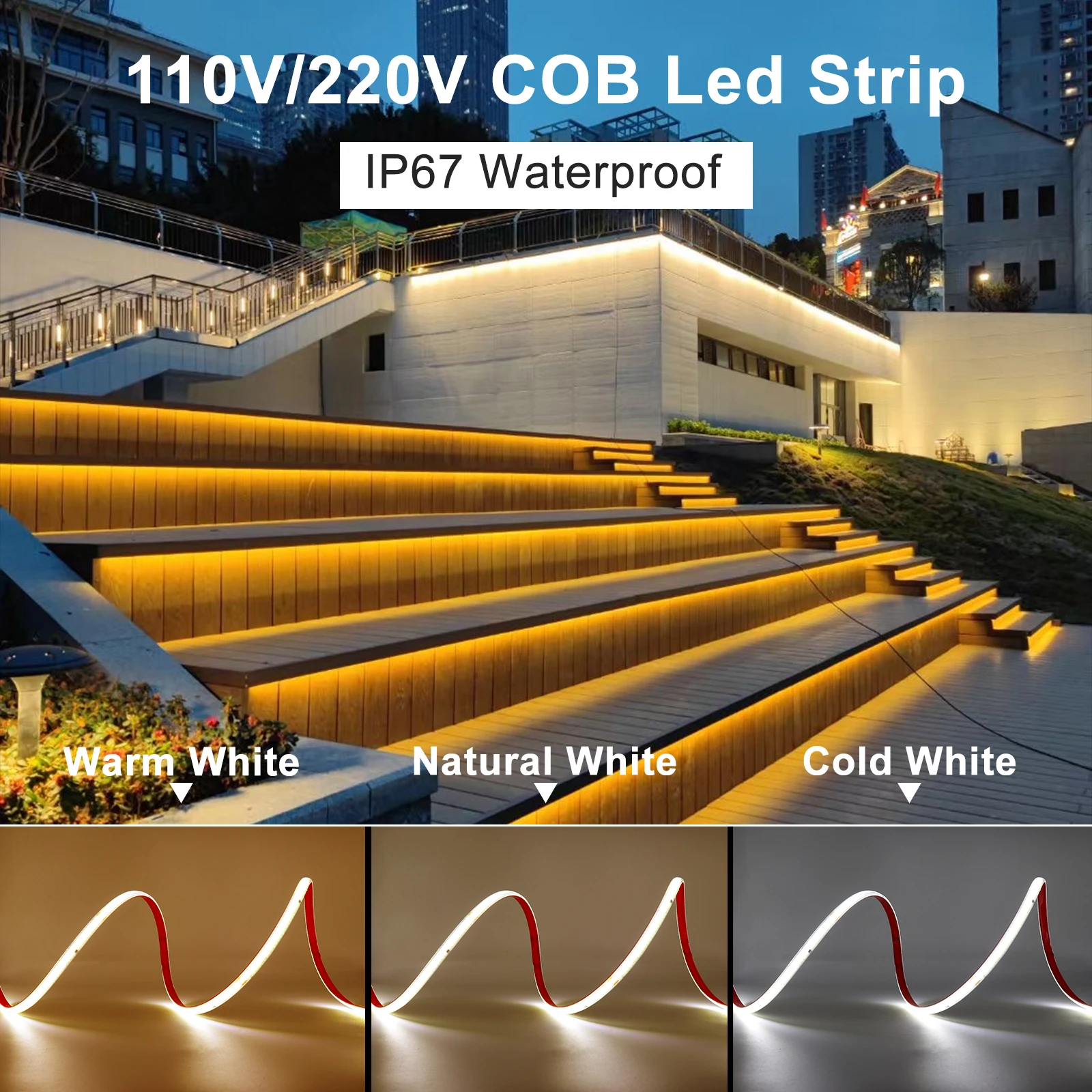1-50M AC 110V 220V COB LED Strip IP67 Waterproof Outdoor Flexible Neon Ribbon Light Dimmable High Bright Garden Linear Lighting
1-50M AC 110V 220V COB LED Strip IP67 Waterproof Outdoor Flexible Neon Ribbon Light Dimmable High Bright Garden Linear Lighting